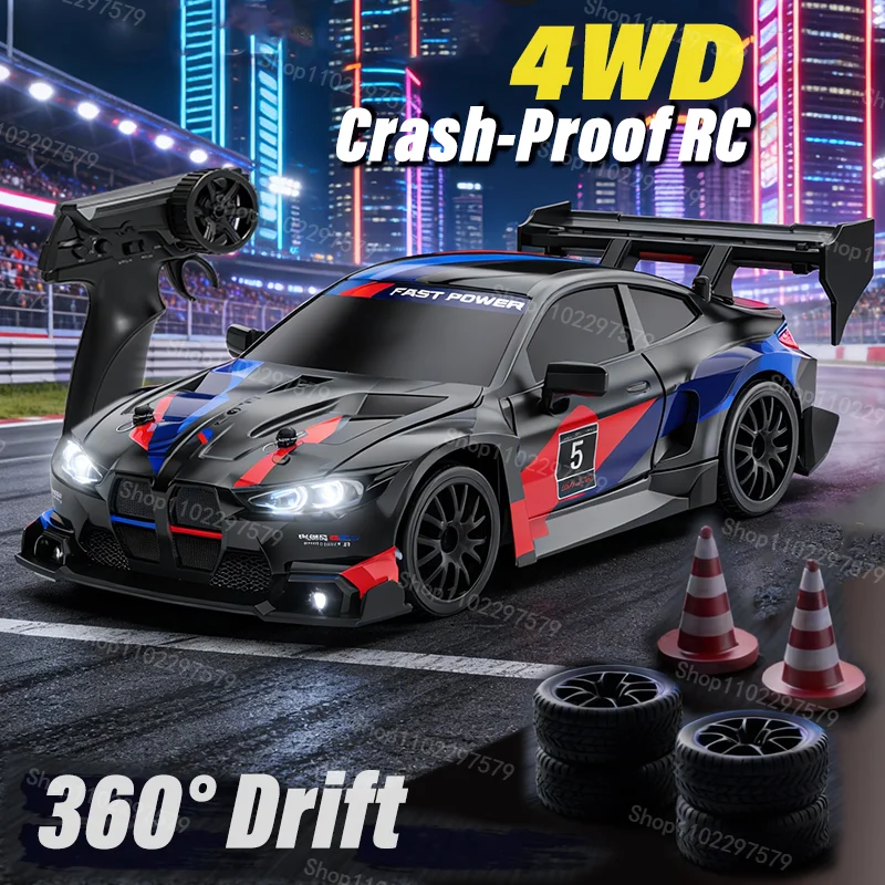 Nouvelle voiture de course RC à dérive 4x4 à l'échelle 1:24, 2,4 GHz, 20 km/h, haute vitesse, M4, jouet de course sportif, lumières LED avec pneus supplémentaires, cadeaux pour enfants et adultes