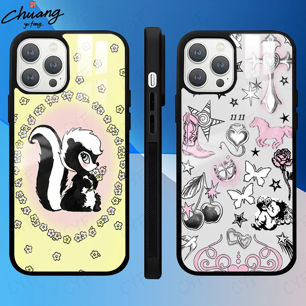 Wildflower Ins Cute Cartoon Phone Case For 11 12 13 14 15 16Pro Max mini Plus Frosted mirror Phone Cover