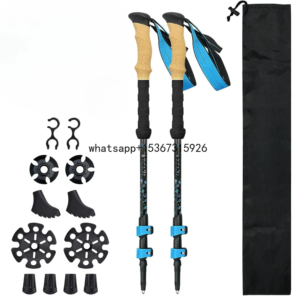 Carbon Fiber Trekking Poles – Collapsible and Telescopic Walking Sticks with Natural Cork Handle and Extended Trekking Poles