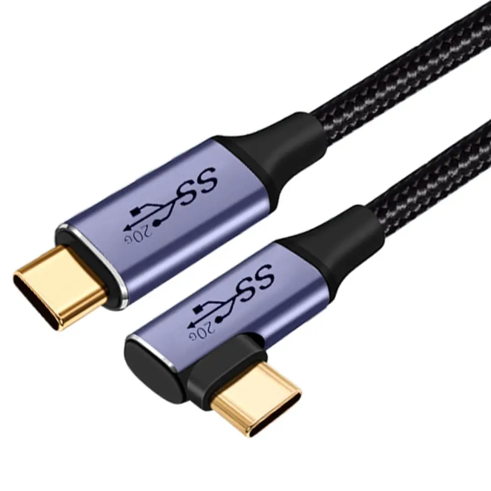 High Quality PD 100W USB 3.2 Gen 2 Type-C Cable 20Gbps 5A USB-C Data Cord Elbow 0.25-2m Video Wire for Laptop Mobile Phone