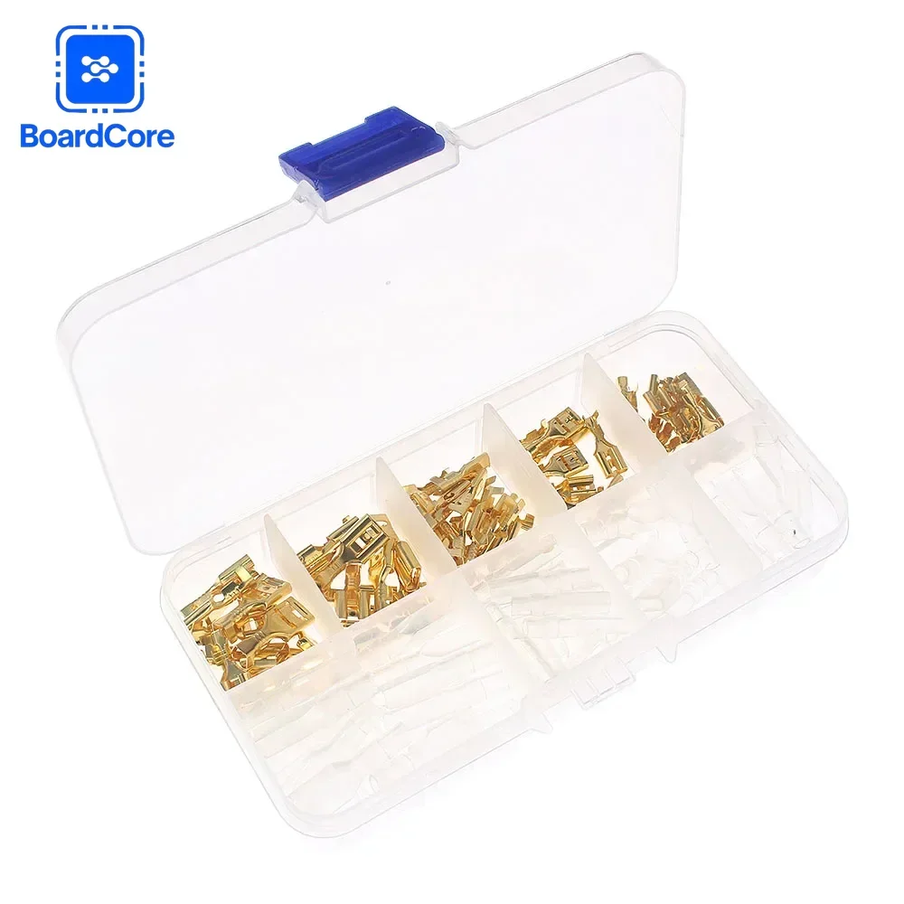 Cold Pressed Spring Plug Terminal Connector Insulated Male and Female Wiring Terminal Set 2.8/4.8/6.3MM Gold 120PCS