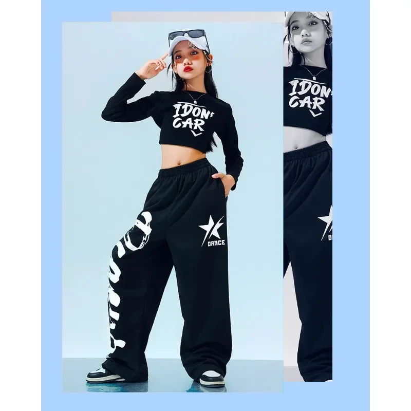 Trajes de hip-hop para niñas de 4 a 15 años, trajes de baile de jazz, trajes de ensayo de JAZZ umbilical, pasarelas de baile para niñas, ropa de zumba