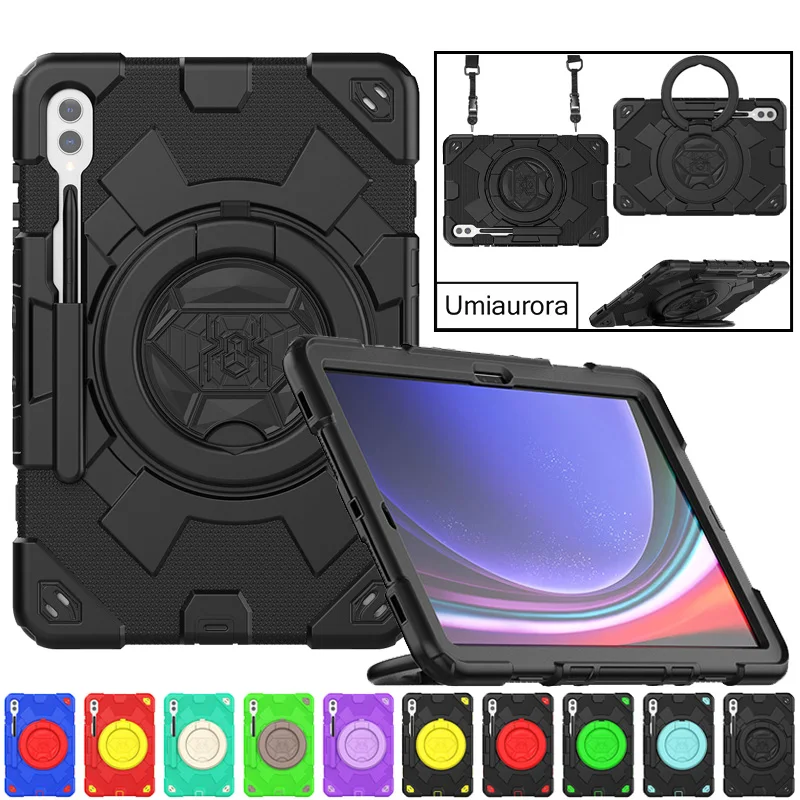 For Samsung Tab S9 FE SM-X510 S10 Plus 12.4 inch SM-X820 SM-X810 Tablet Case Full Body Rotation Hand Ring Stand Shockproof Cover