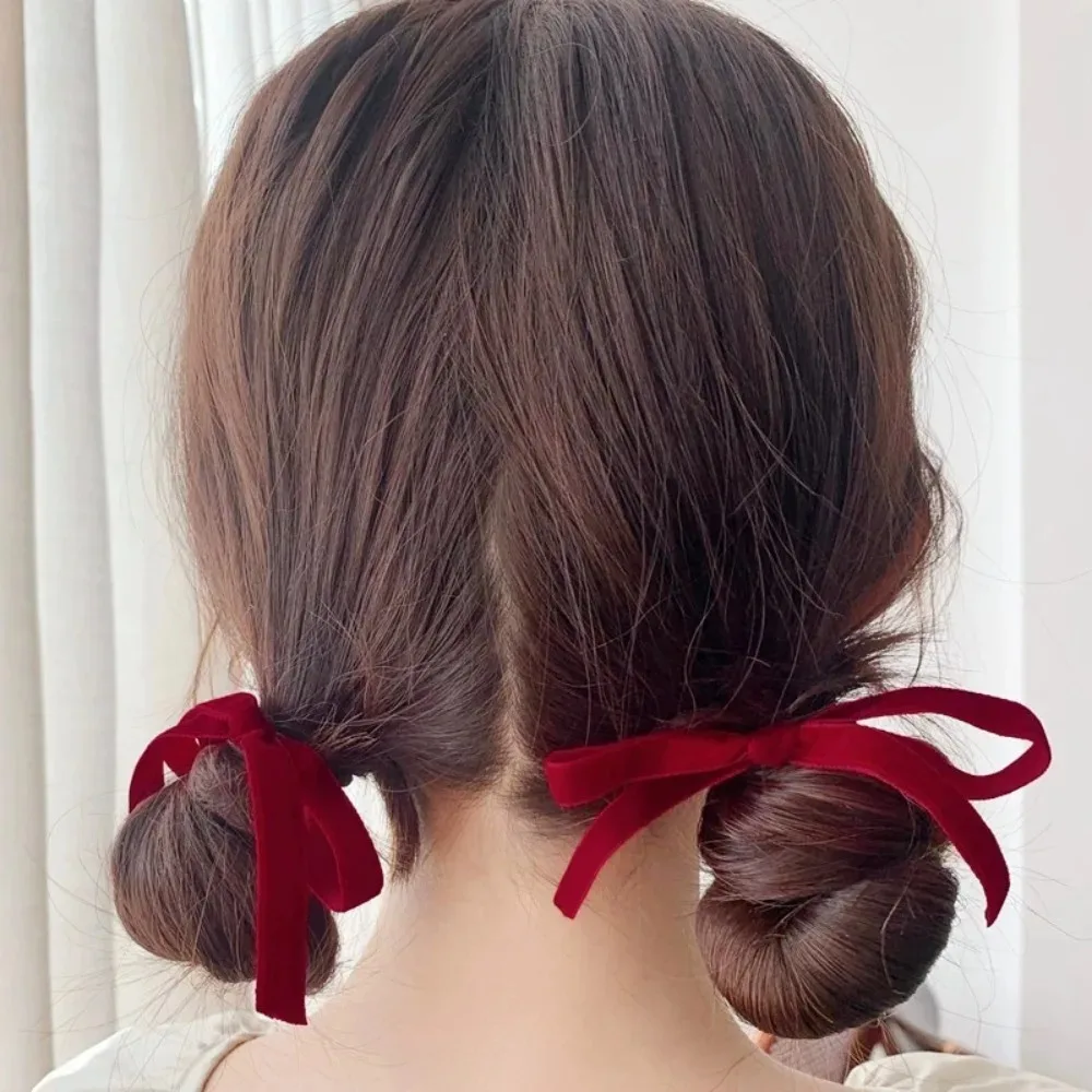 2Pcs Fashion Black Velvet Bow Hair Ties for Women Girl Party Hair Accessories, Black Red Bow Rubber Bands Suitable for Daily Use view 3