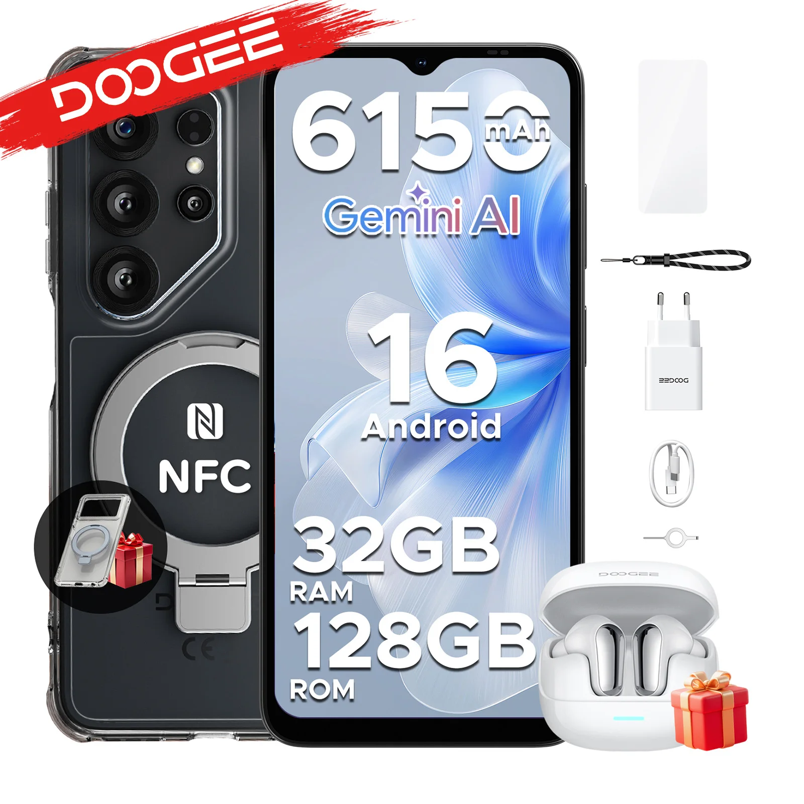 DOOGEE Note56X Pro VIP Edition Android Smartphone 16 "Battery 6150 mAh 32Go RAM (4 + 28) 128go ROM Compatible Google Pay
