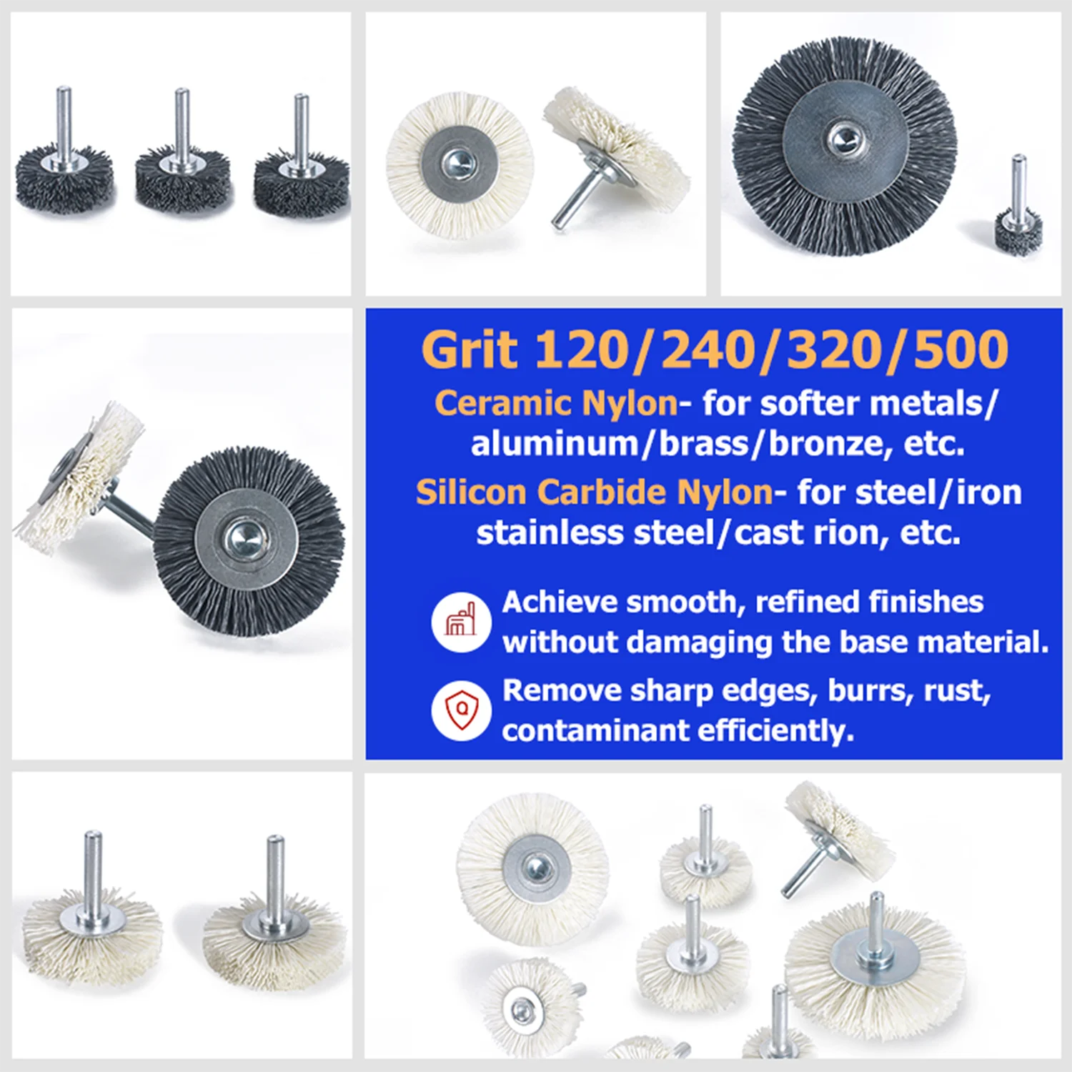 320グリットナイロンワイヤーホイールブラシ研磨ペイントストリップスケール錆クリーニングより柔らかい金属アルミニウムドリルCNC工作機械アクセサリー