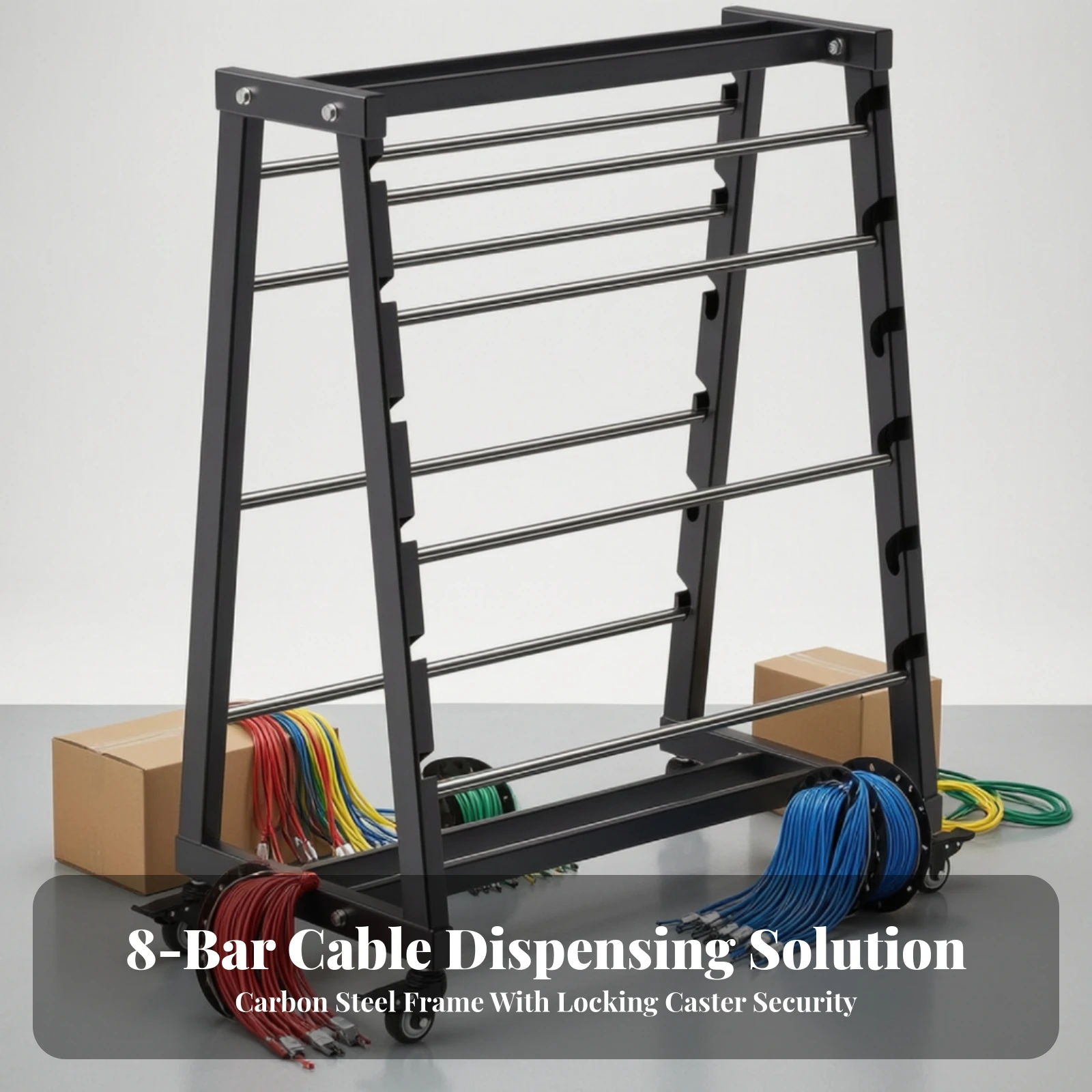 Freestanding Cable Spool Storage Rack Heavy-Duty Four-Tier Spool Rack with Adjustable Rods High Load Capacity Rust-Resistant