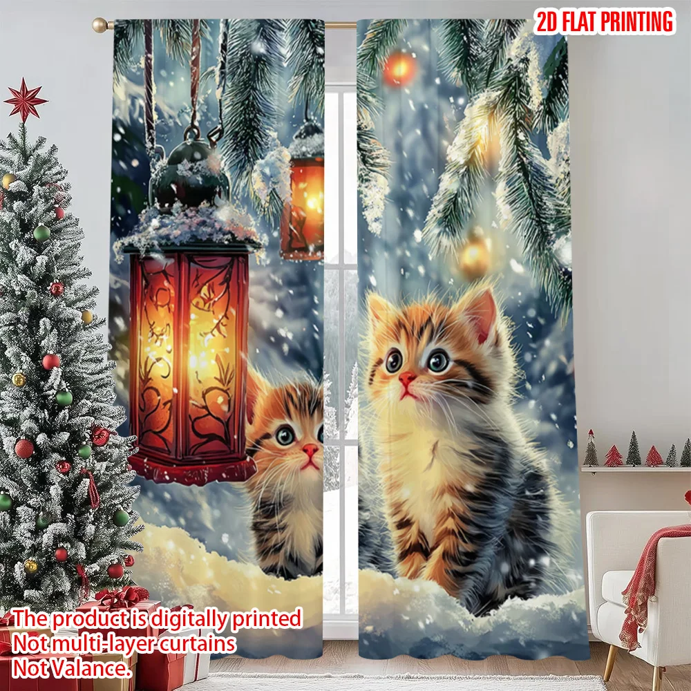 

2pcs 2D flat printing Merry Christmas Party Curtains Animal Scenery7 Versatile Polyester Without Electricity Birthday Party