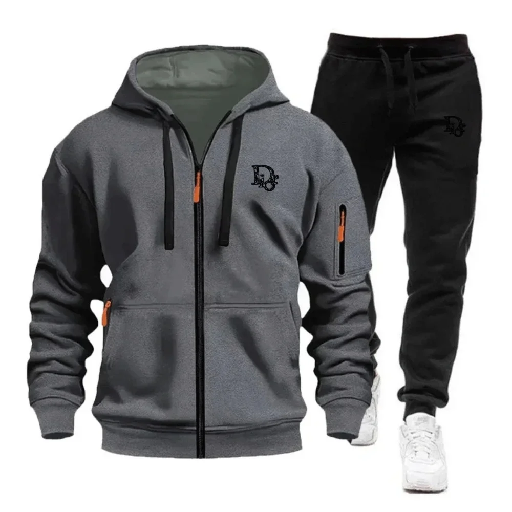 2026 Men's Tracksuit Hoodie Sweatpants Set Black Letter Print Zipper Jacket Jogger Pants Casual Fashion Autumn Winter Outfit - view 3