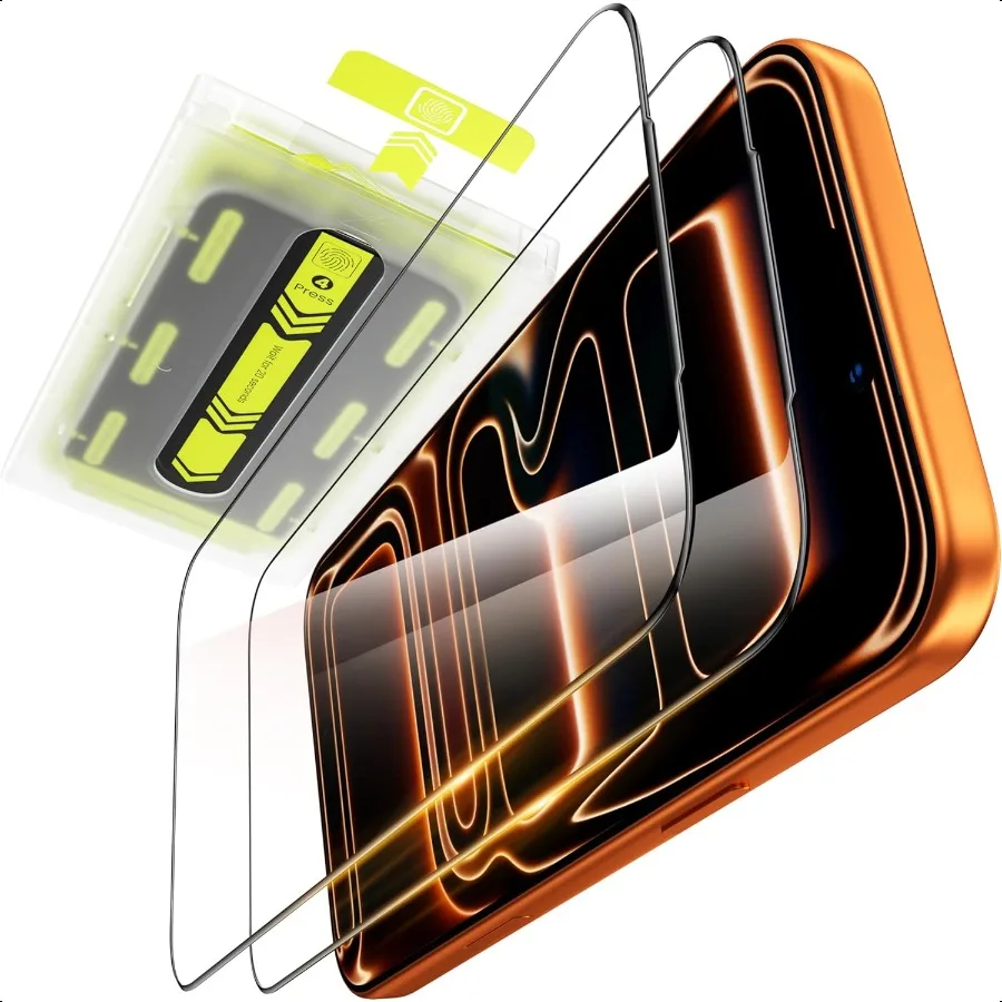 

Защитная пленка для экрана для iPhone 17 Pro Max [автоматическое удаление пыли] [закаленное стекло 9H + верхняя часть] 12 футов небьющаяся в стиле милитари Diamond HD