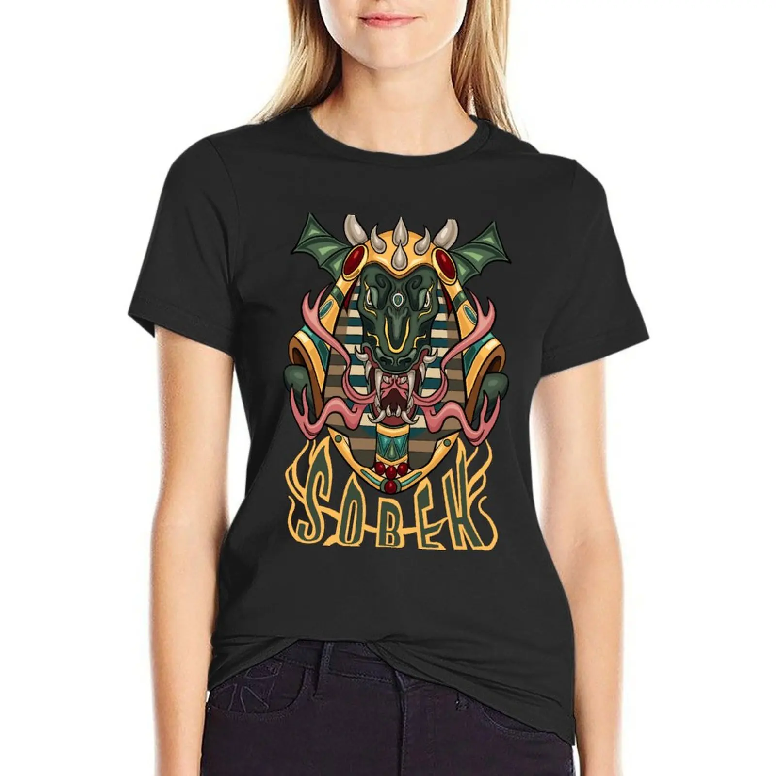 Egyptian Gods: Sobek Coloured T-Shirt funny cute clothes anime clothes workout shirts for Women