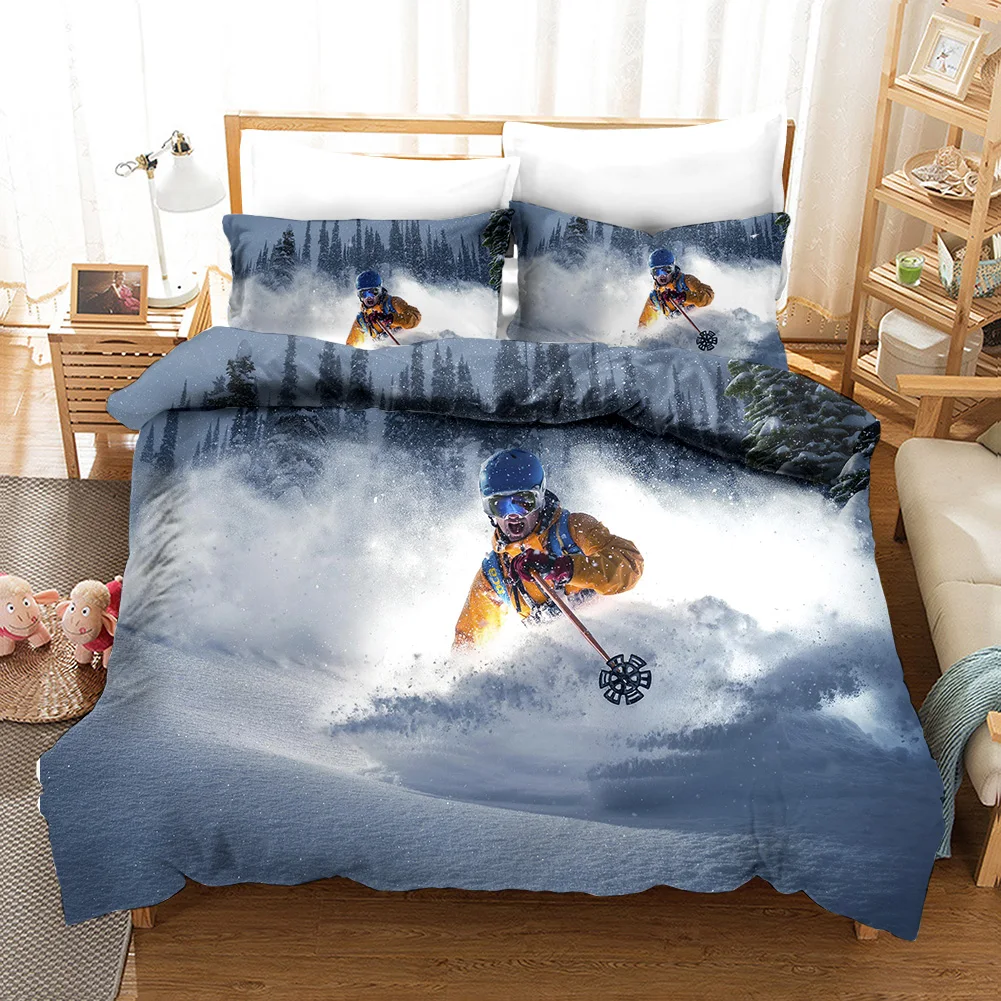 

Extreme Sports Ski Duvet Cover - Microfiber, Twin/Queen/King, Snow Mountain Landscape for Winter Sports Enthusiasts