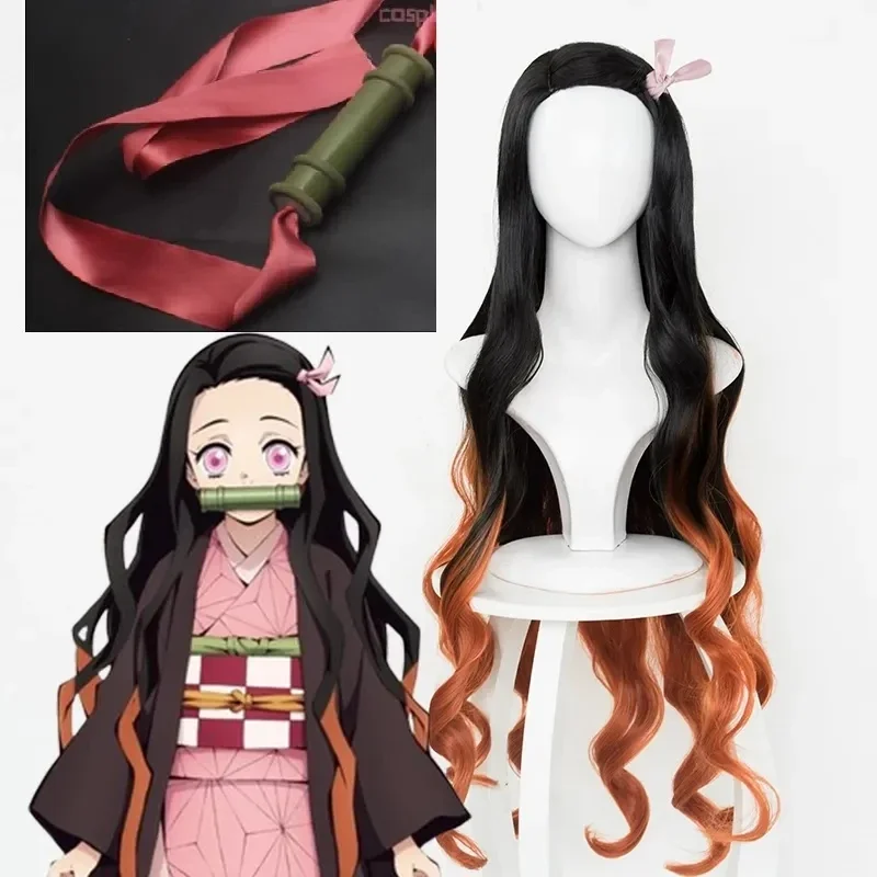 Anime Demon Slayer Kimetsu no Yaiba Kamado Nezuko Cosplay Wig Heat Resistant Synthetic Hair Wigs