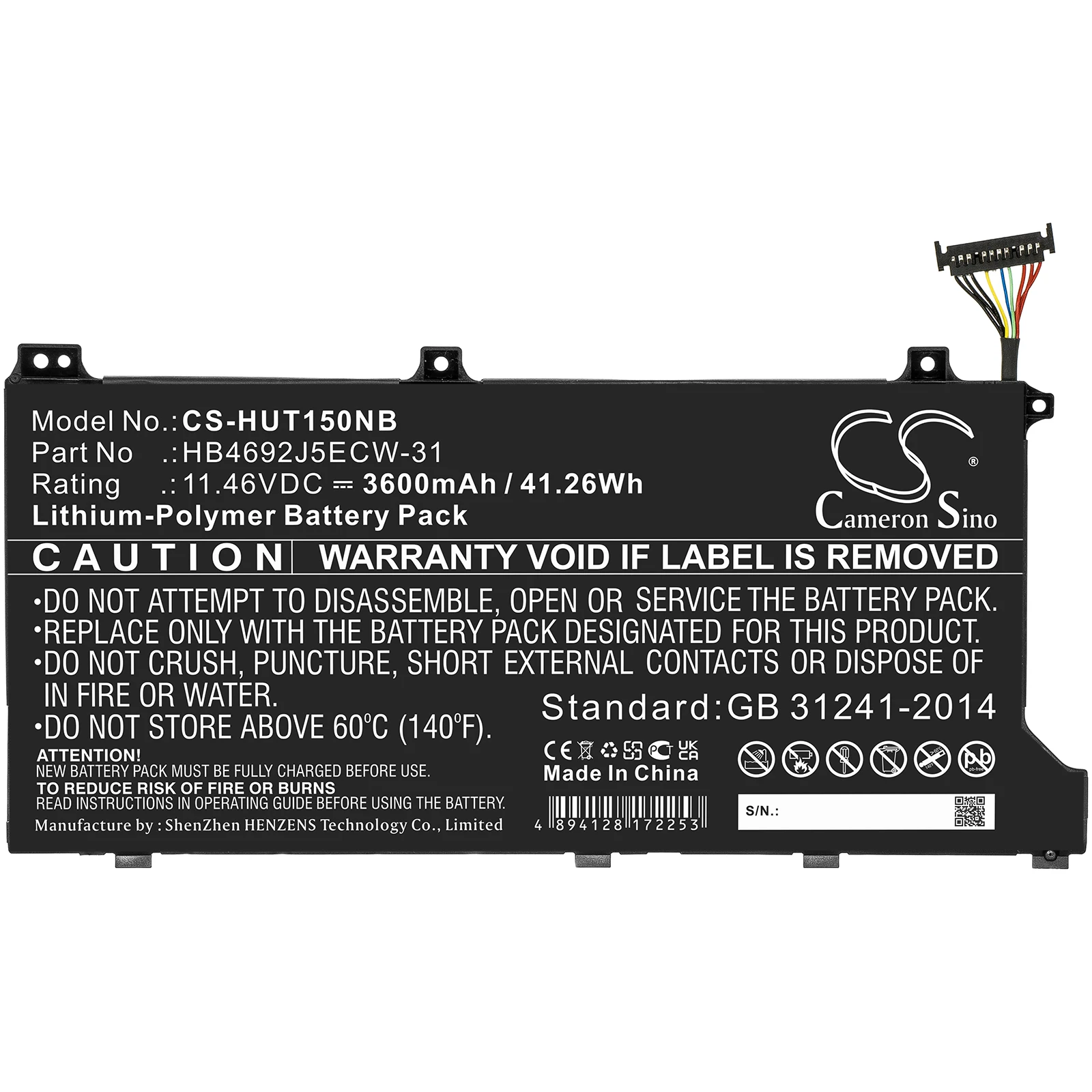 CS Replacement Battery for Huawei MateBook D 15 2020,MateBook D 15,MateBook D 15-53010TUY PN:HB4692J5ECW-31 3600mAh / 41.26Wh