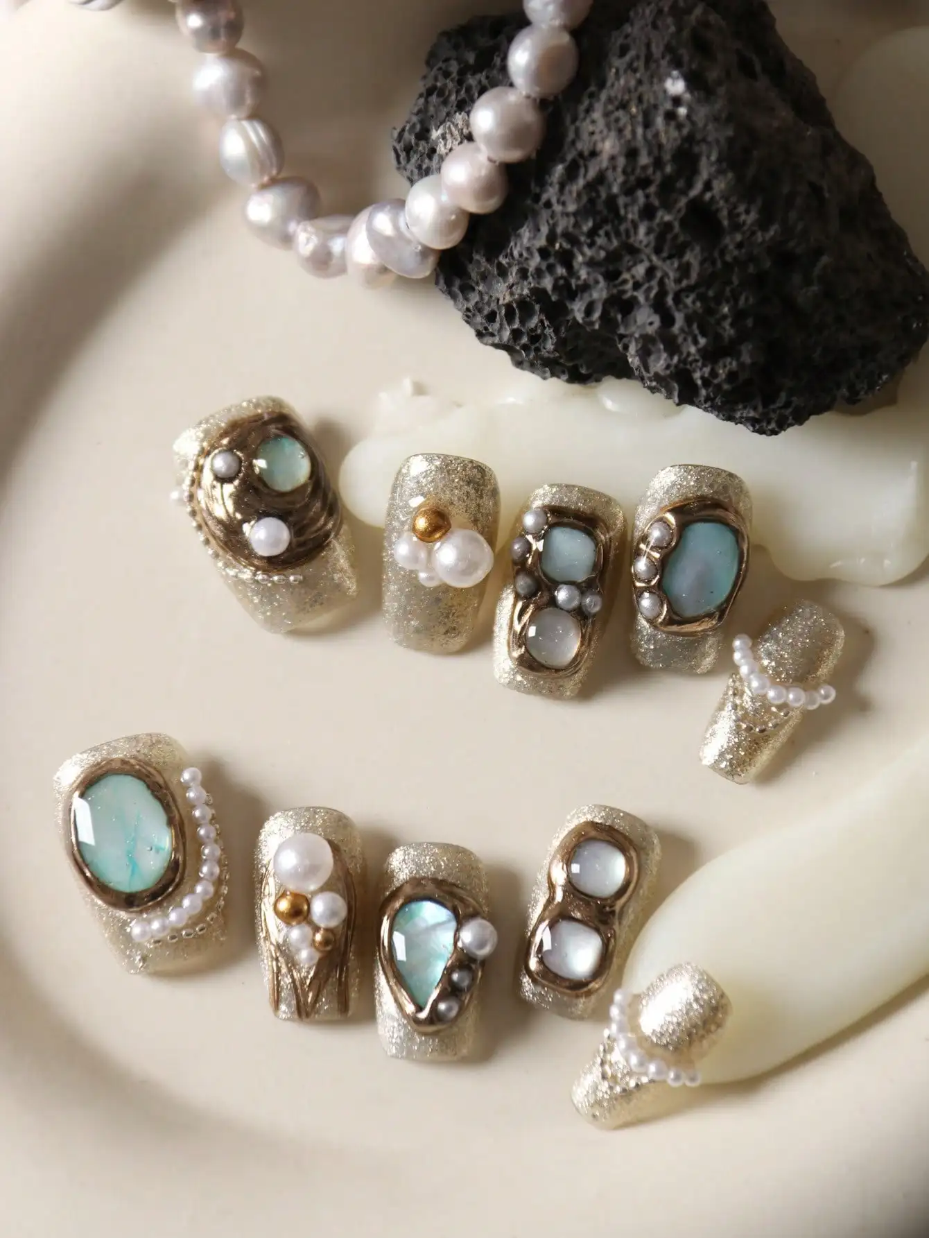 

10Pcs Acrylic Press on Nails Green Shell Glitter Brown Fake Nails Includes 1 Sheet of Adhesive Tabs & 1 Pc Mini File