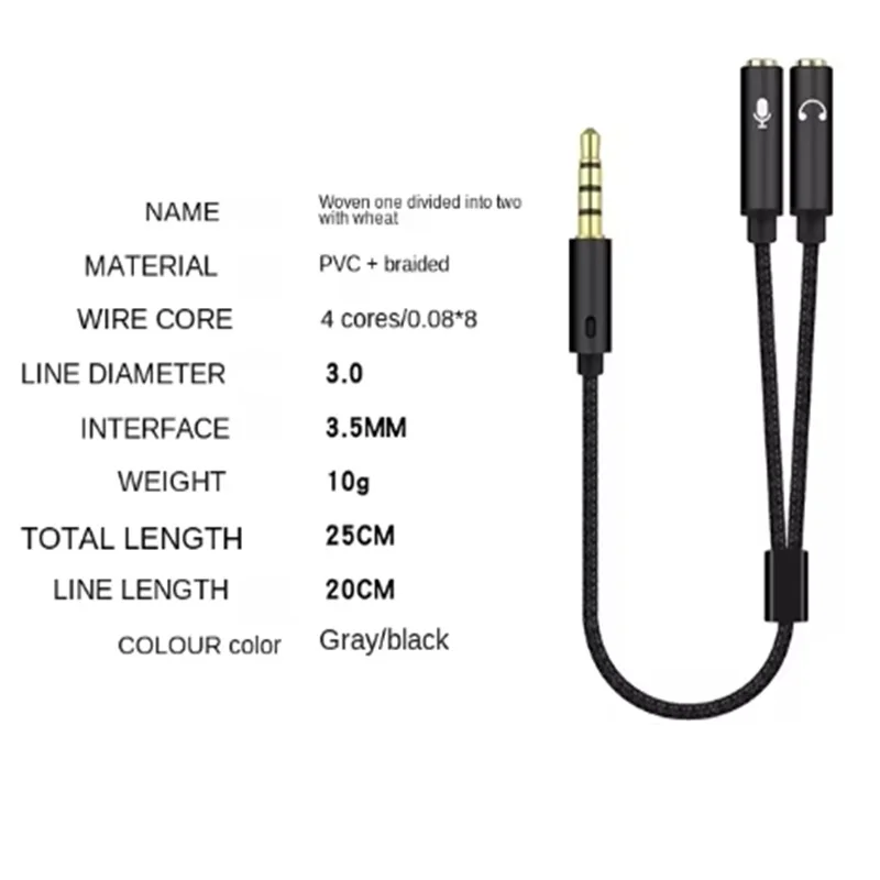 3.5 مللي متر جاك مقسم صوت سماعة ميكروفون ومكبر صوت جاك 3.5 مللي متر 1 ذكر إلى 2 أنثى كابل لسماعة الصوت المحمول الموسع #3