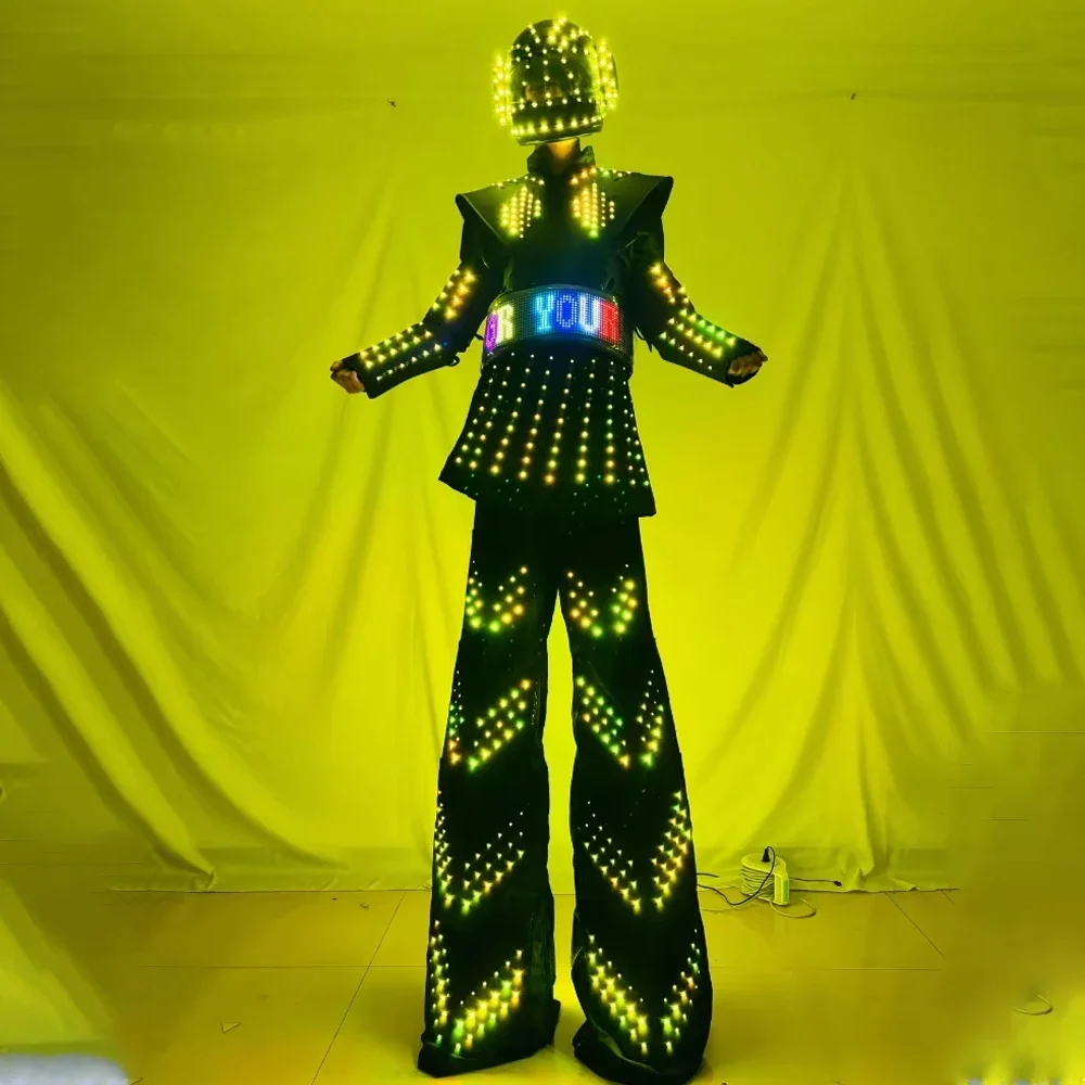زي روبوت ووكر LED للسيدات، لون رقمي وجهاز تحكم عن بعد Kryoman، بدلة أداء المسرح للملهى الليلي DJ