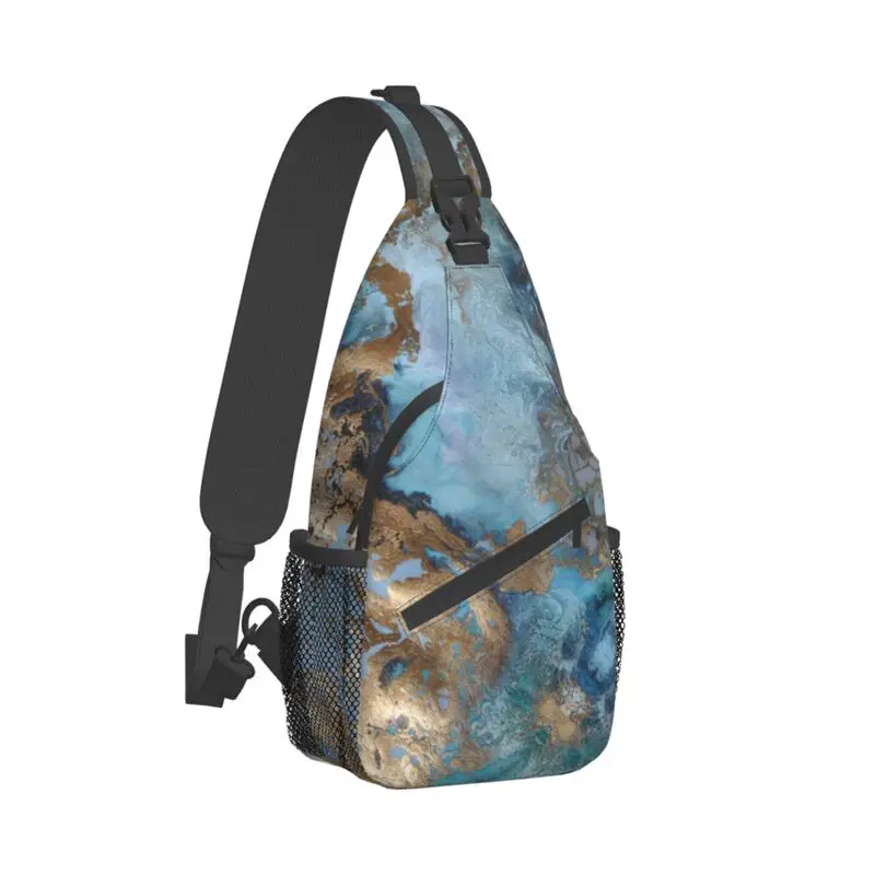 Marmor Textur Druck Schlinge Brusttasche benutzer definierte Schulter Cross body Rucksack für Männer Reisen Wandern Tages rucksack