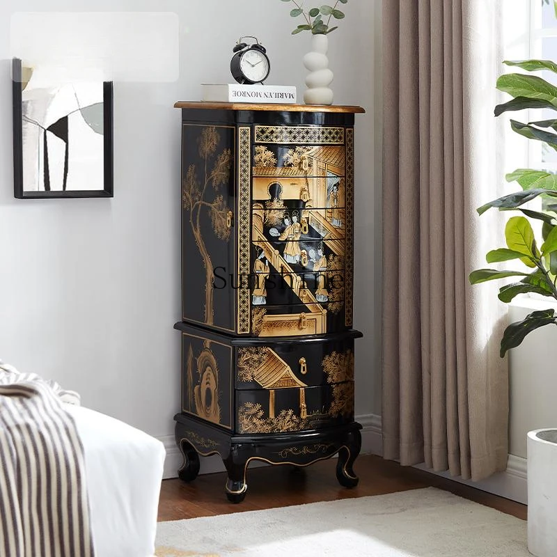 Medieval style floor-to-ceiling jewelry, solid wood painted chest, bedroom makeup, eight drawers, storage by the corner