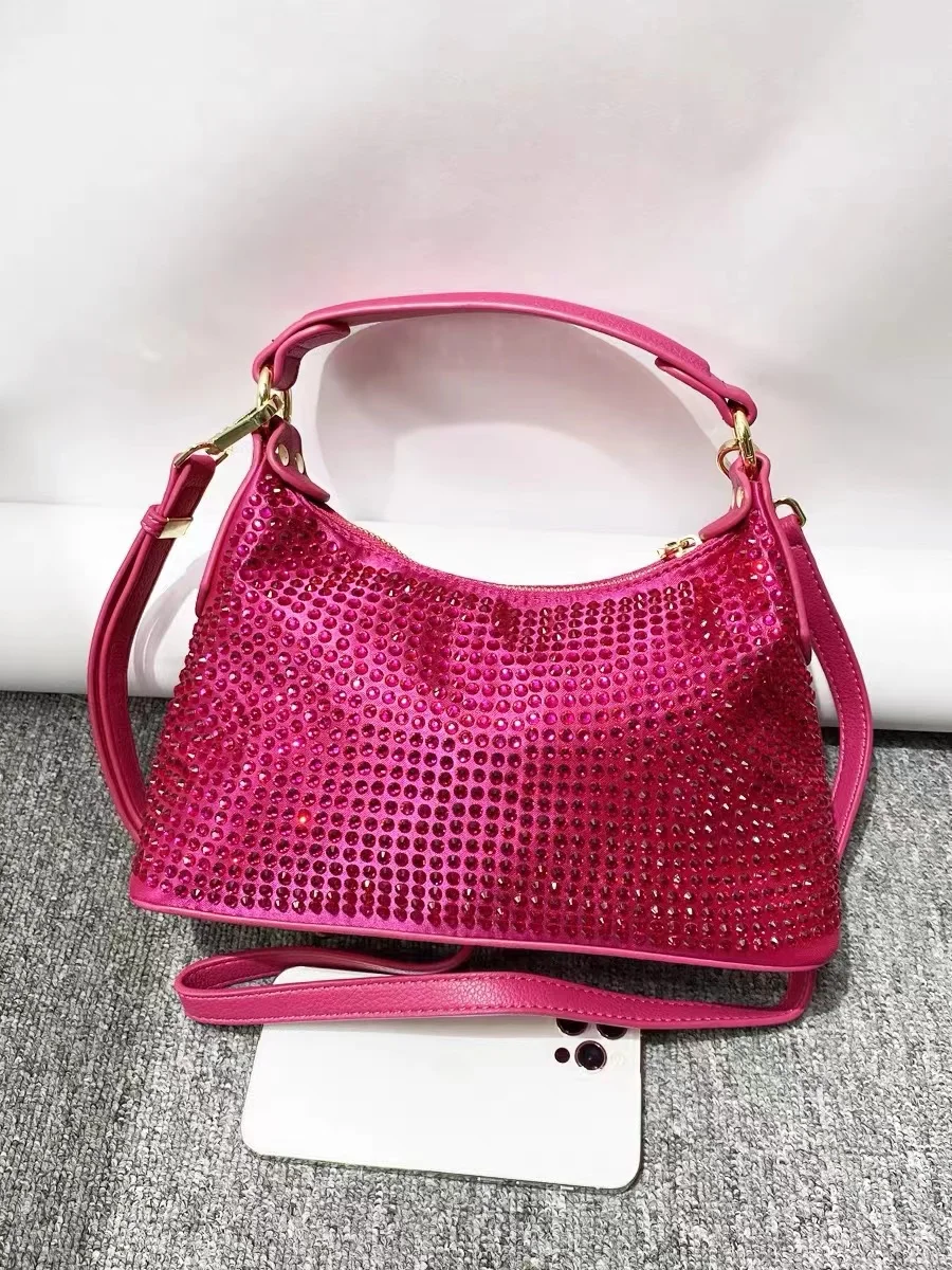 Luxury Satin Hobo Bag Women Fashion Handbag Glitter Shiny Diamonds Evening Bag Wedding Party Clutch Purse Shoulder Crossbody Bag