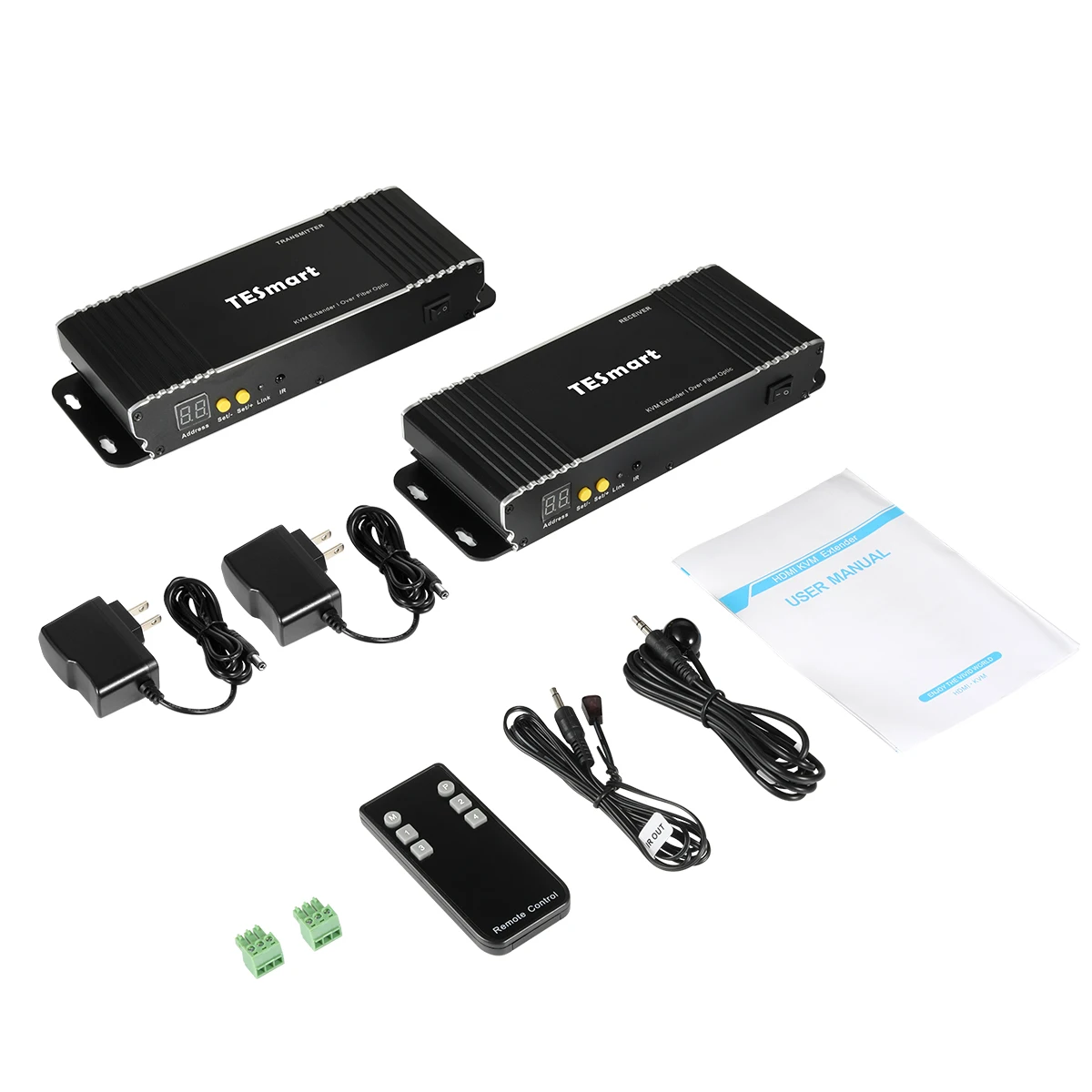 TESmart ODM HDMI Splitter Extender 20 KM RS232  IR signal pass through up to 3840*2160@30Hz KVM Extender over Fiber optic cable