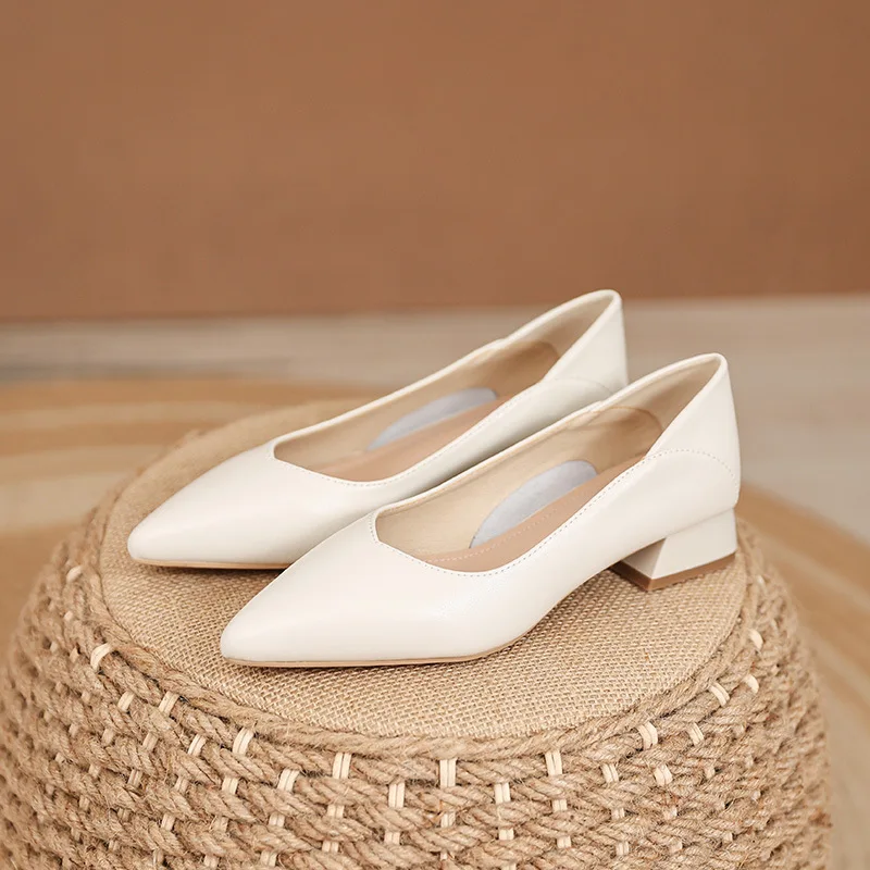 Korean-style High-heeled Pumps Women's Block Heel Pointed-toe Shallow Mouth Comfortable Work Shoes
