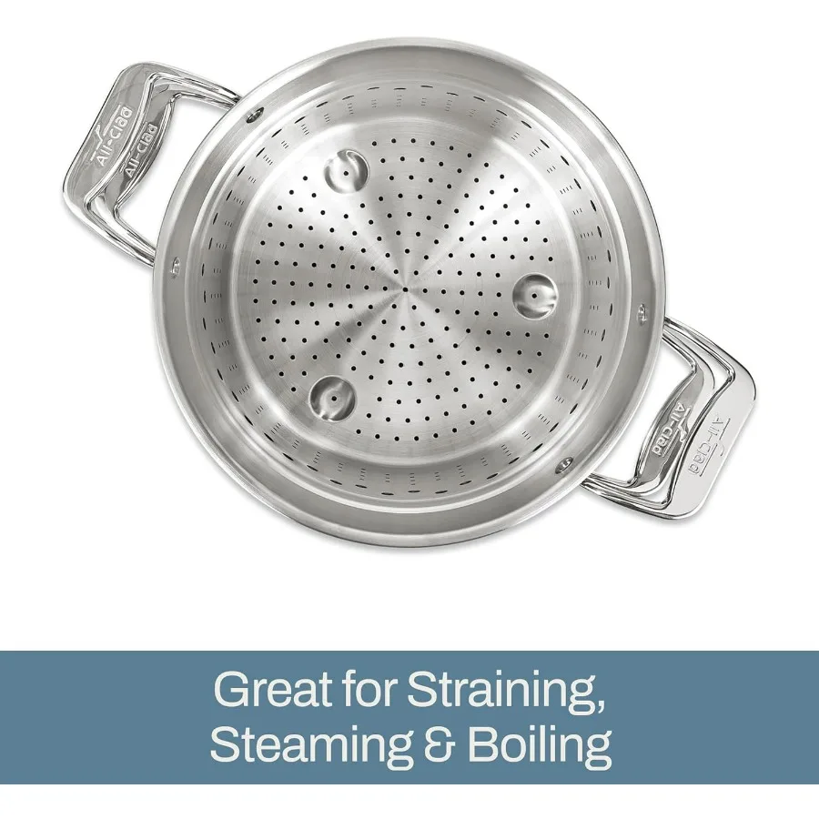 وعاء متعدد من الفولاذ المقاوم للصدأ سعة 8 لتر مع إدخال وغطاء، وعاء من الفولاذ المقاوم للصدأ، تحريض، مقلاة آمنة للفرن 600F، احترافية #4