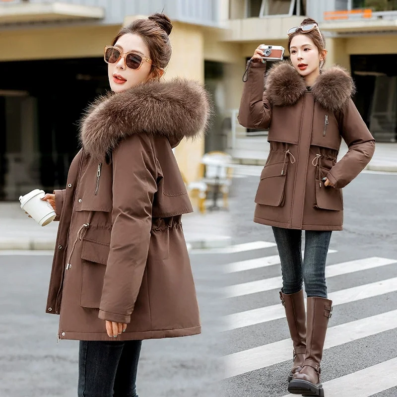 Frauen Parka Mode Langen Mantel Plüsch Futter Mit Kapuze Parkas Neue Winter Jacke Schlank mit Pelz Kragen Warme Schnee Tragen Gepolsterte Kleidung