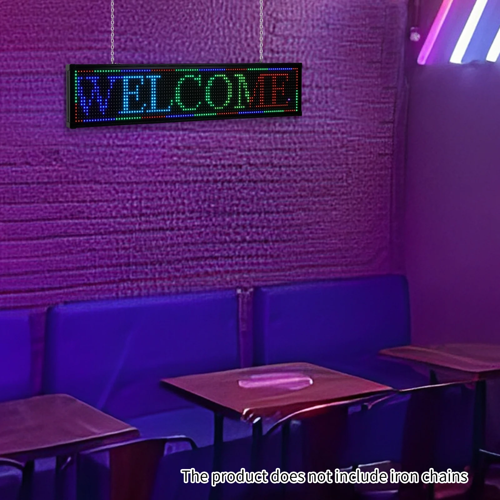 لوحة لافتة تمرير LED صغيرة مقاس 40 × 8 × 2 - شاشة إعلانية رقمية قابلة للبرمجة مع 7 أوضاع ألوان، تأثيرات إضاءة متعددة