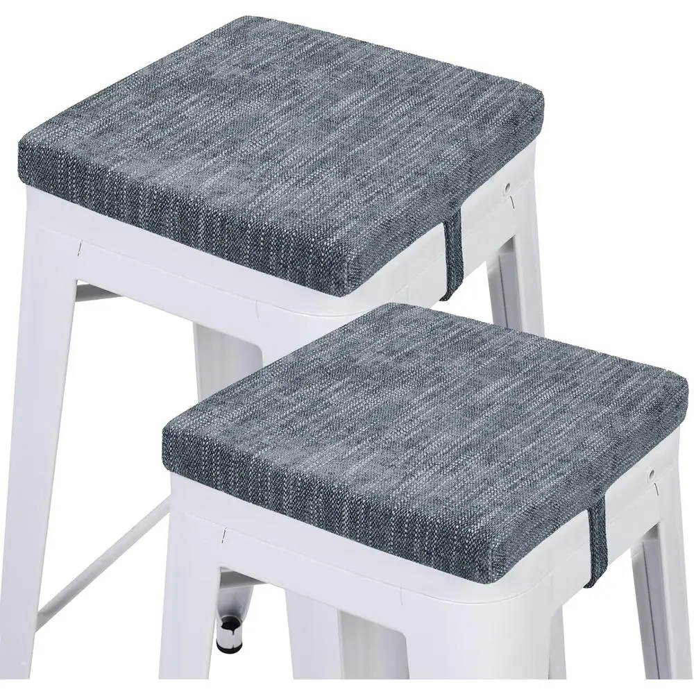 

14 Inch Square Non-Slip Bar Stool Cushions Set of 2, Grey Kitchen Chair Pads with Ties
