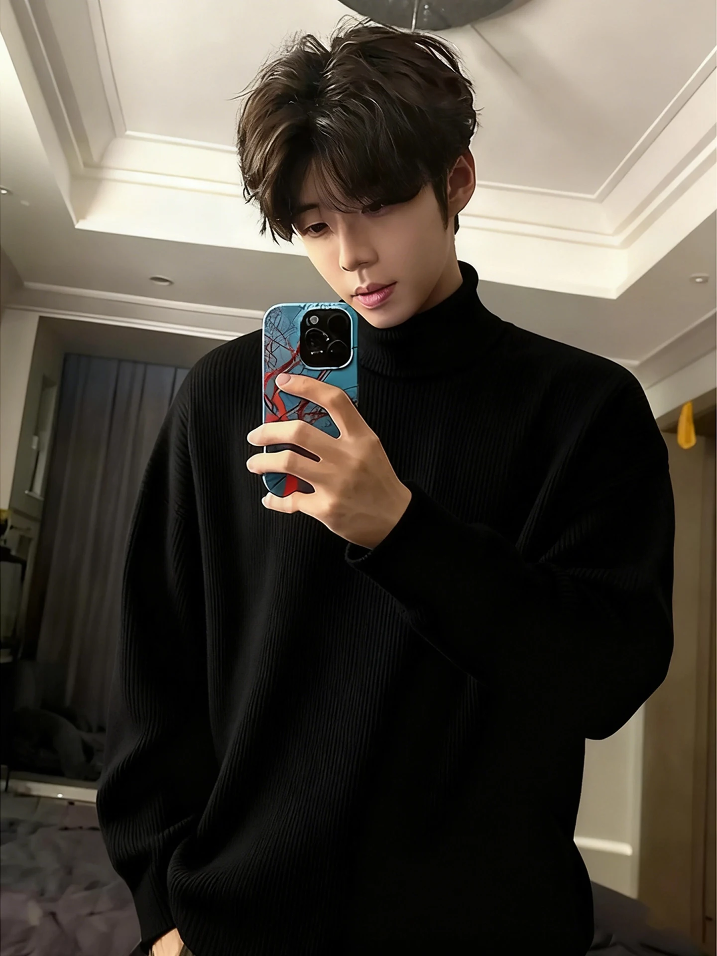 

Men's High Collar Fce Lined Knitwear Thi Warm Inner Wear Outerwear Casual Sle Polyester Fiber Long Sve Crew Ne