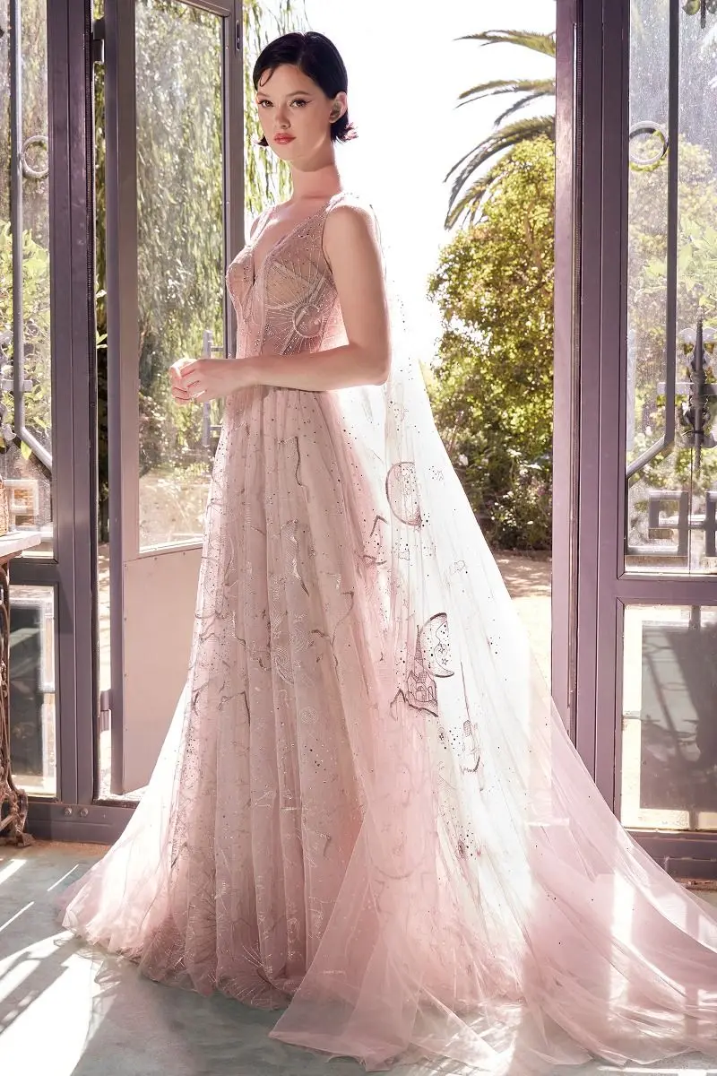 

Gorgeous Elegant Pink Evening Dresses Lace for Floor-Length Sleeveless V-Neck Embroidery Sequin Robe De Soirée Customized