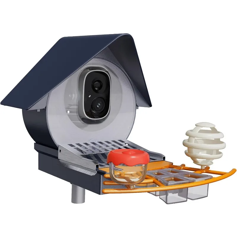 

Smart Camera Bird Feeder with Solar Pannel, DIY Different Add-Ones Including Seed Guard, Suet Ball, Jelly Feeder, Mini Hummingbi