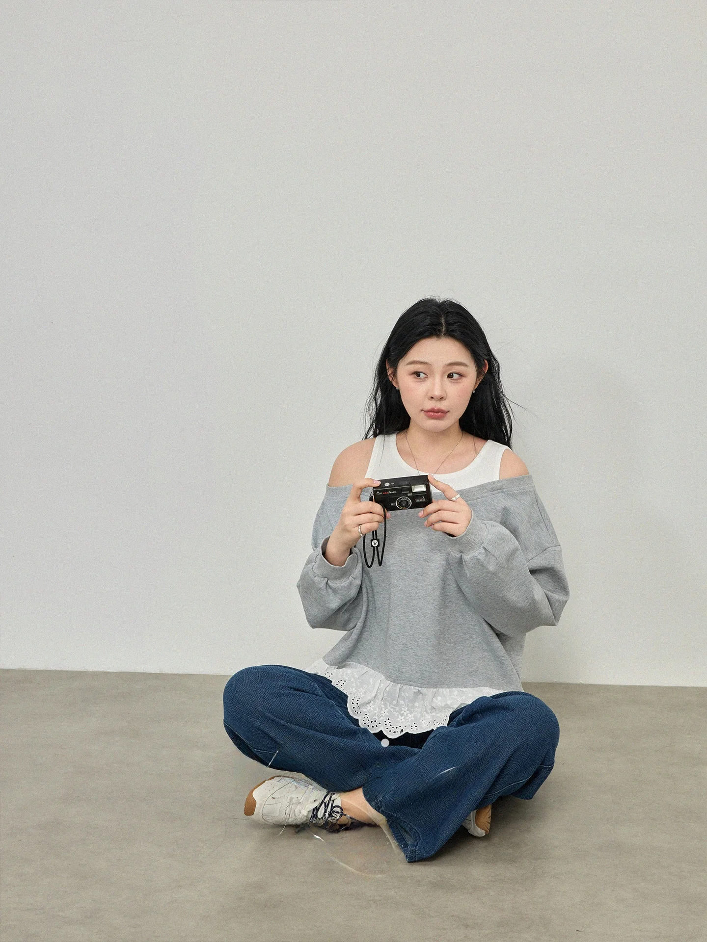 

Monika plus Size Women's Lace Patchwork Sweatshirt Spring Casual Shoulder Bared Hoodie Loose Slimming Top for plus Size Women