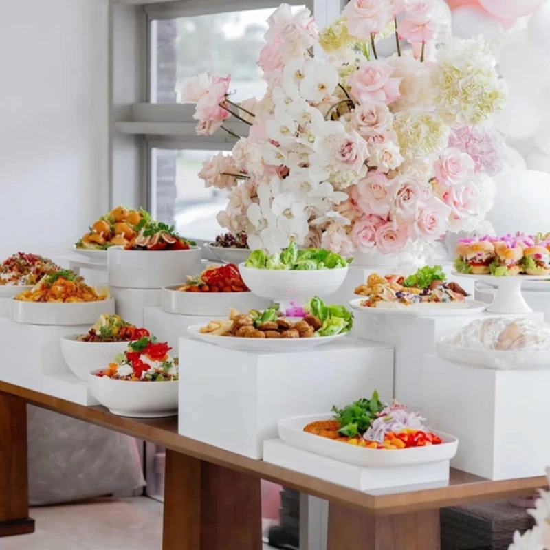 

Wedding Christmas Party Acrylic Food Cubes White Plinth Dessert Cake Stand Acrylic Display Riser Buffet Table Risers