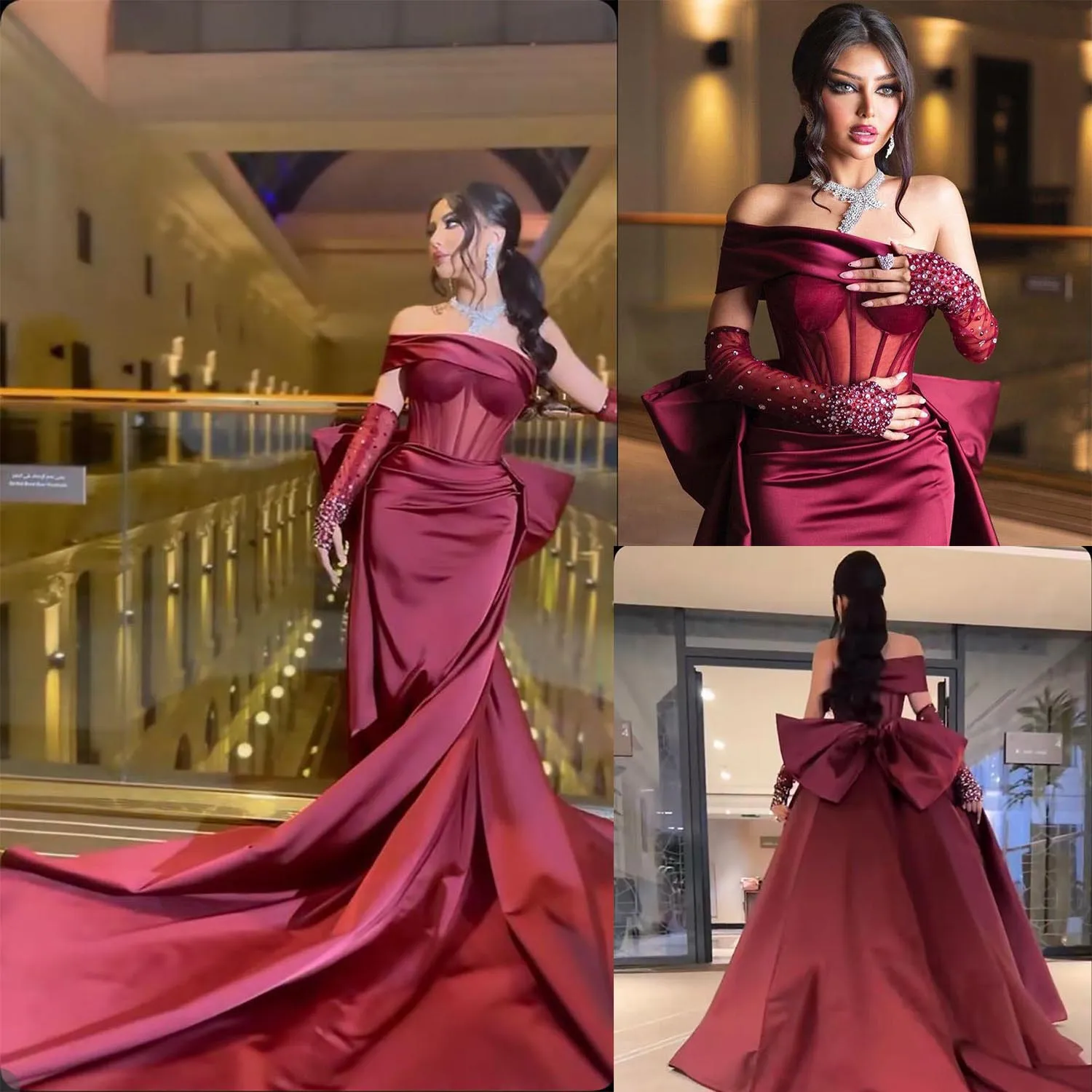 Elegant Celebrity Dresses For Women One Shoulder Skirt Slim Fit Prom Party Bow Sweep Train Sleeveless Dress فساتين السهرة