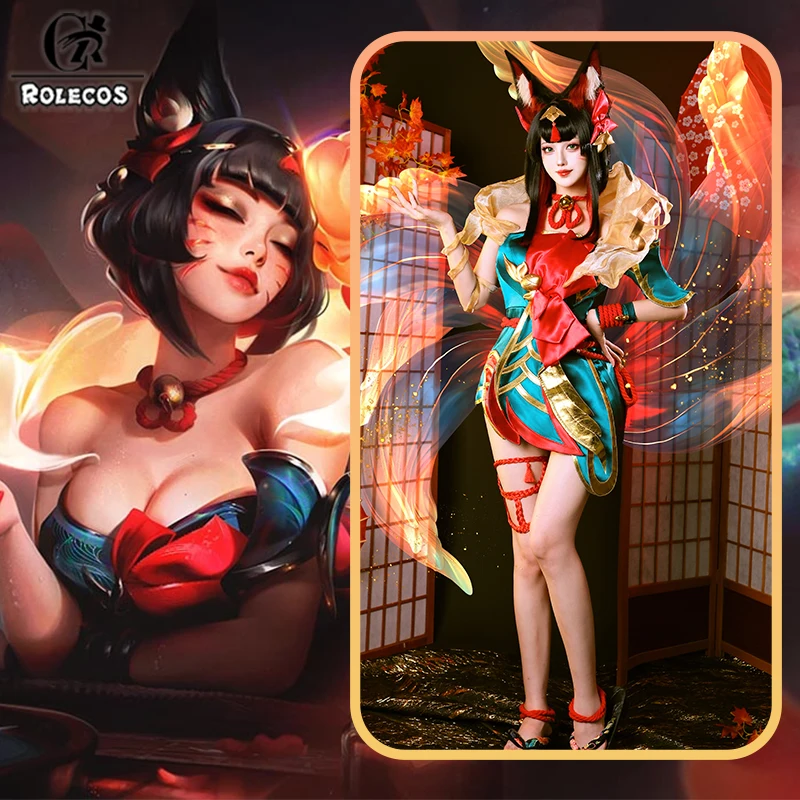 

ROLECOS Game LOL After Hours Spirit Blossom Springs Ahri Косплей Костюм Ahri Хэллоуин Женское Платье Наряд Полный комплект Костюм