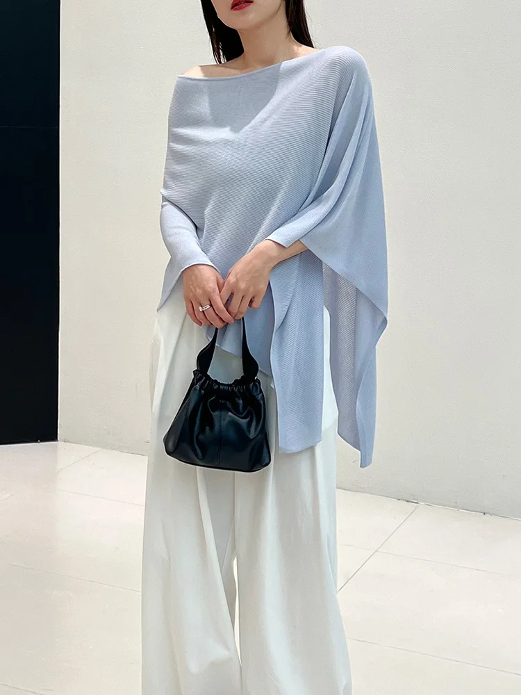 Lyocell Knit Shrug One-Piece Boat Neck Cover-Up Women Sun Protection Shawl Outwear Light Sheer Summer Top Poncho Silk-Touch
