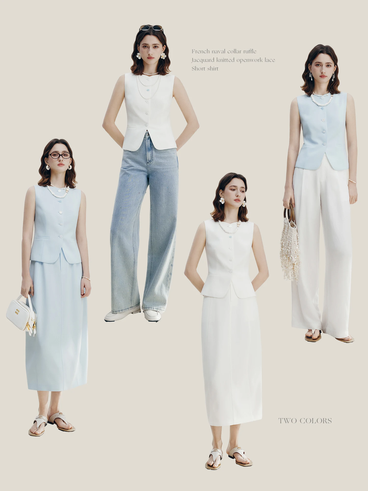 Fashionable V-neck Acetate Vest Skirt Set Women's Small Size Summer New Style Two-piece Set Elegant Midi Skirt Button up Top