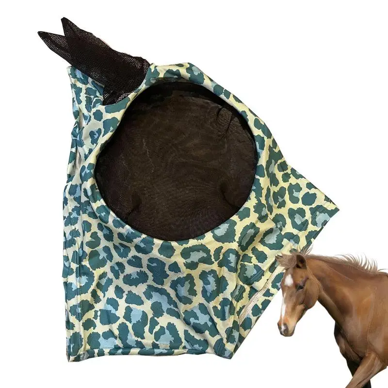 

Horse Fly Face Cover Leopard Print Pattern Equestrian Supplies Comfortable Breathable Anti-Mosquitoes Cover Horse Care Product