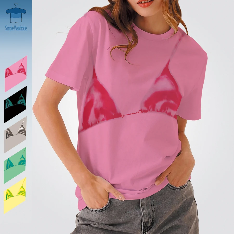 Camiseta de Bikini con estampado 3D Y2K para mujer, top de poliéster de manga corta con cuello redondo, ropa de gran tamaño, 2023