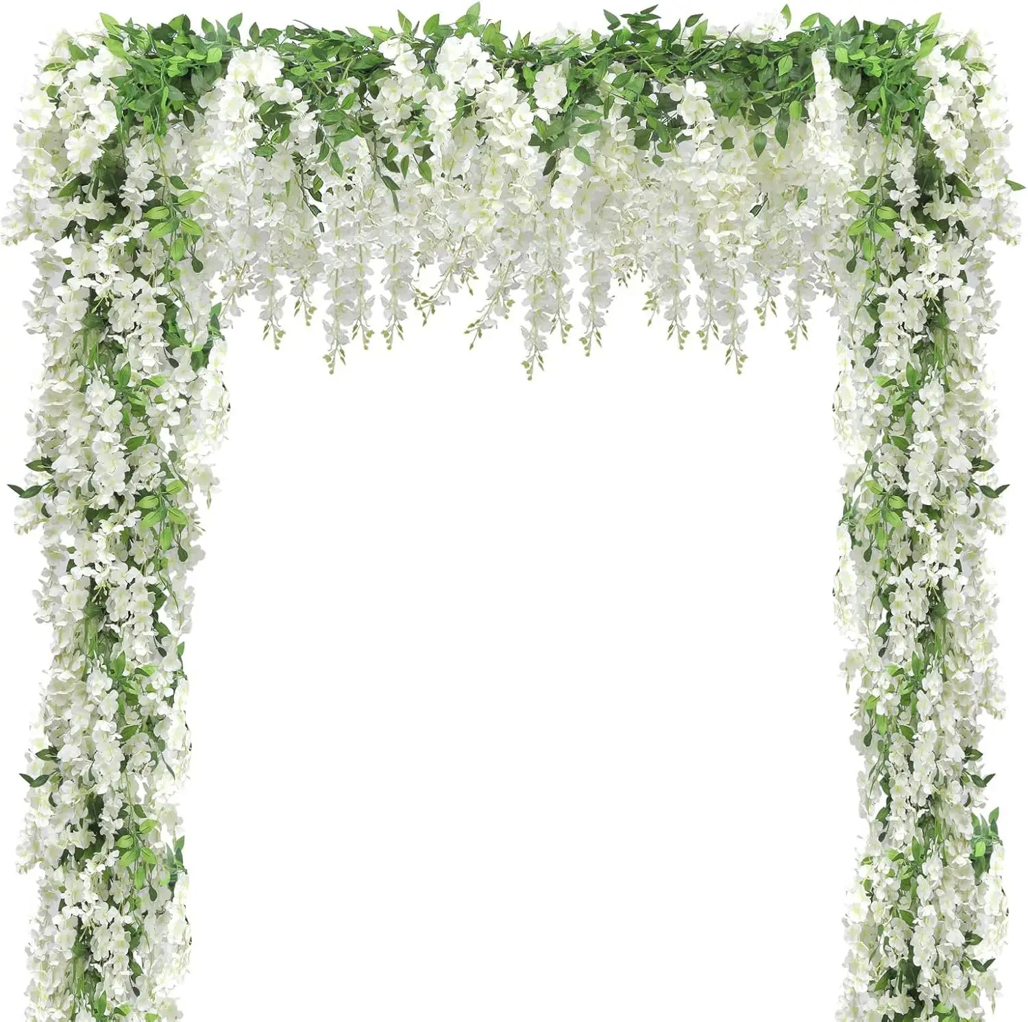 Guirnalda de Flores de Glicinia Blanca de Seda de 1.8 Metros, Planta Artificial para Decoración de Habitaciones, Arcos de Boda y Paredes
