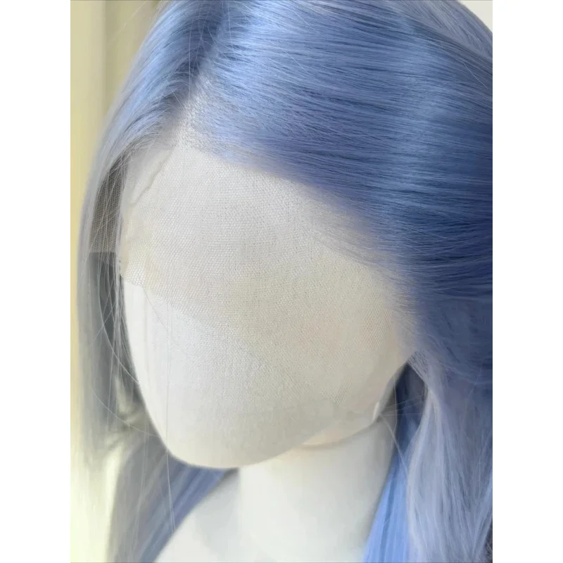

xiaoxiao Ashy Blue for Women 13x4 Lace Front Wig 26inch Long Straight Synthetic Wigs Super Soft Heat-resistant Fibers Cospl