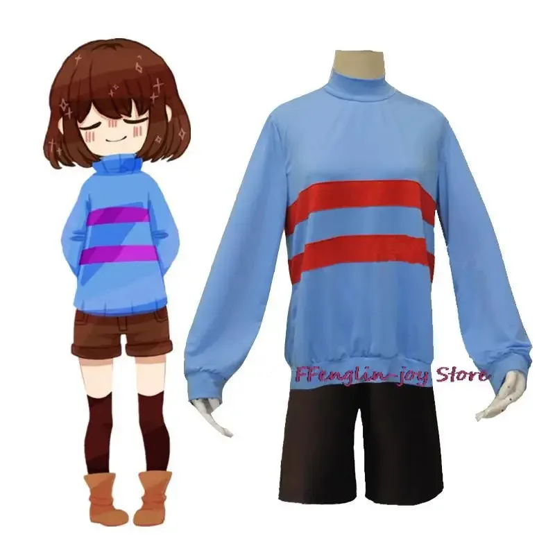 

qq 123Game Undertale Chara Frisk Cosplay Costume Anime High Collar Adult Sweatshirts Shorts Necklace Props Halloween Men Women C