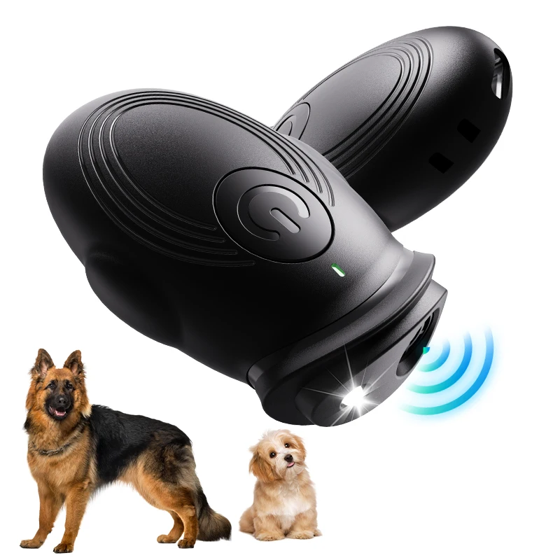 

2026 New Mini Ultrasonic Dog Repeller Rechargeable Handheld Bark Control Device with LED Long Range Dog Training Tool