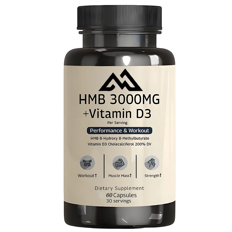 

HMB 3000mg and vitamin D3 (1600 IU) supplements promote muscle growth and recovery -60 vegetarian capsules 30 servings