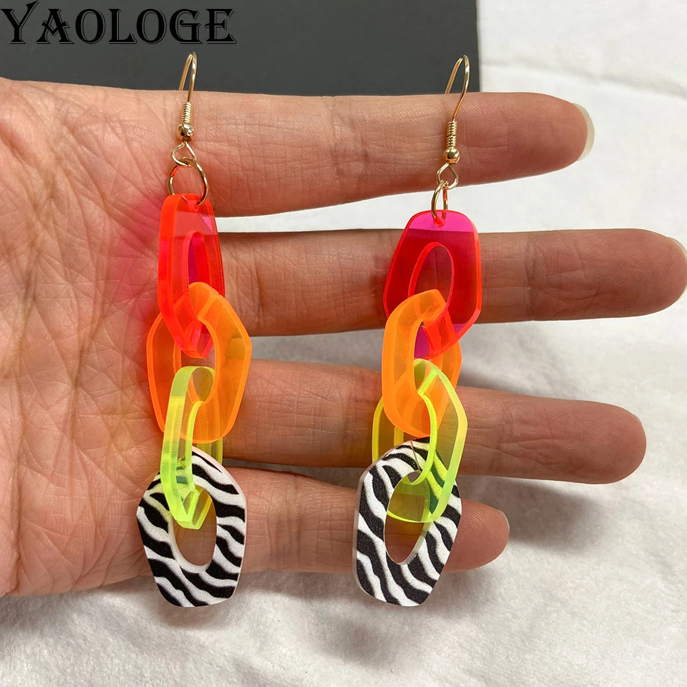 YAOLOGE New Arrival Dopamine Color Acrylic Chain Earrings Versatile Personality Women\'s Fashion Party Eardrop