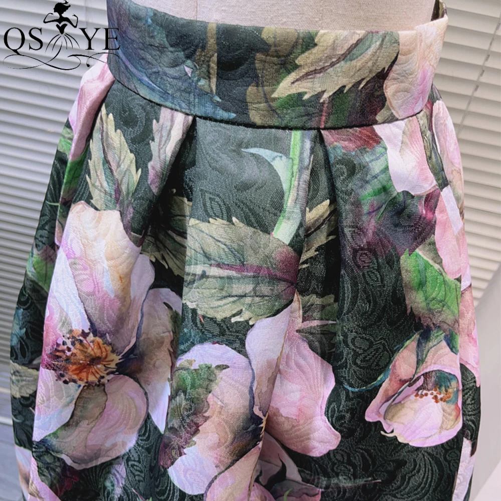 Cetim escuro grandes flores uma linha overskirt saia colorida cetim pesado feminino sobreposição saia de noite longa caixa plissado maxi vestido de festa