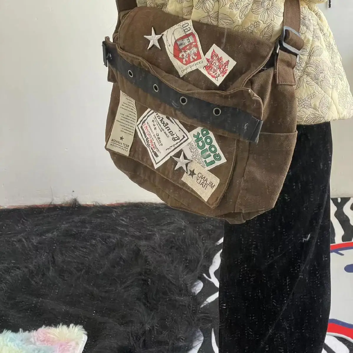 JIAERDI Vintage Casual Crossbody Bags Women Preppy Style Patchwork Messenger Bag Female Harajuku Grunge Aesthetic Y2k Handbag