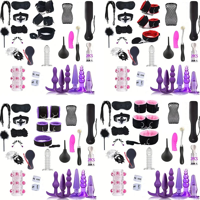 BDSM Bondage Set Restraint Adult Game Handcuff Neck Collar Wrist Mouth Gag Strap Fetish Anal plug Sex Toys For Woman Couples